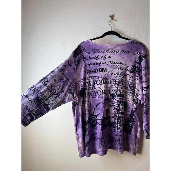 Susan Lawrence Purple & Black Tee Americana Freedom United States 3/4 Sleeve Tee - Picture 5 of 6